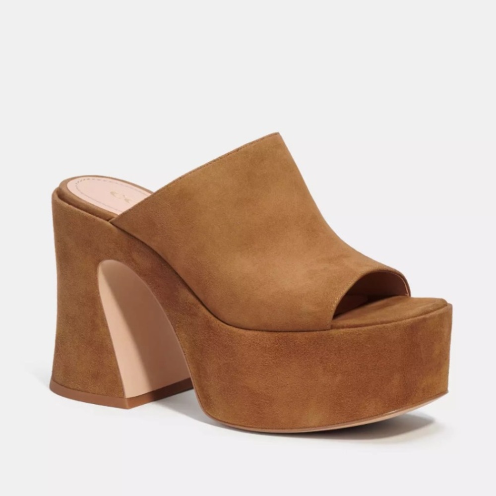 NIB COACH Bobi suede, Platform High Heel Sandals, size 9, coconut color.